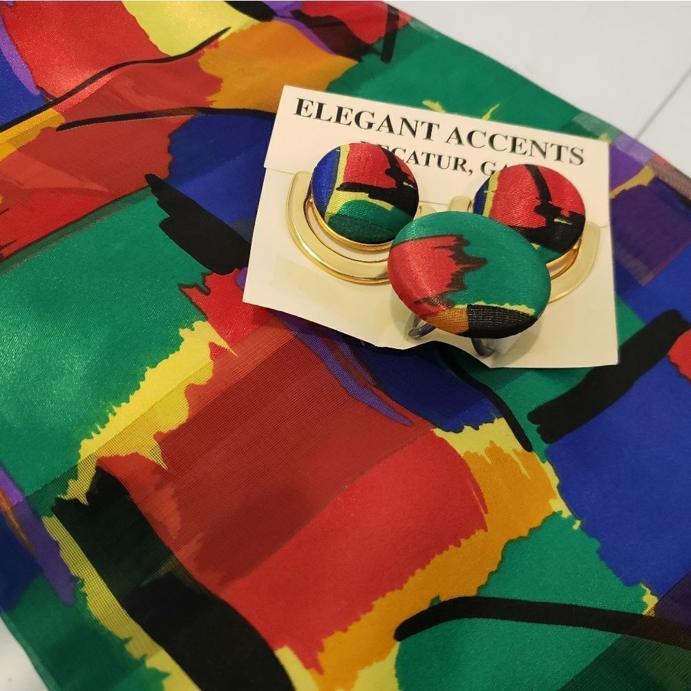 NEW Colorful Abstract Scarf, Scarf Clip, and Earring Set